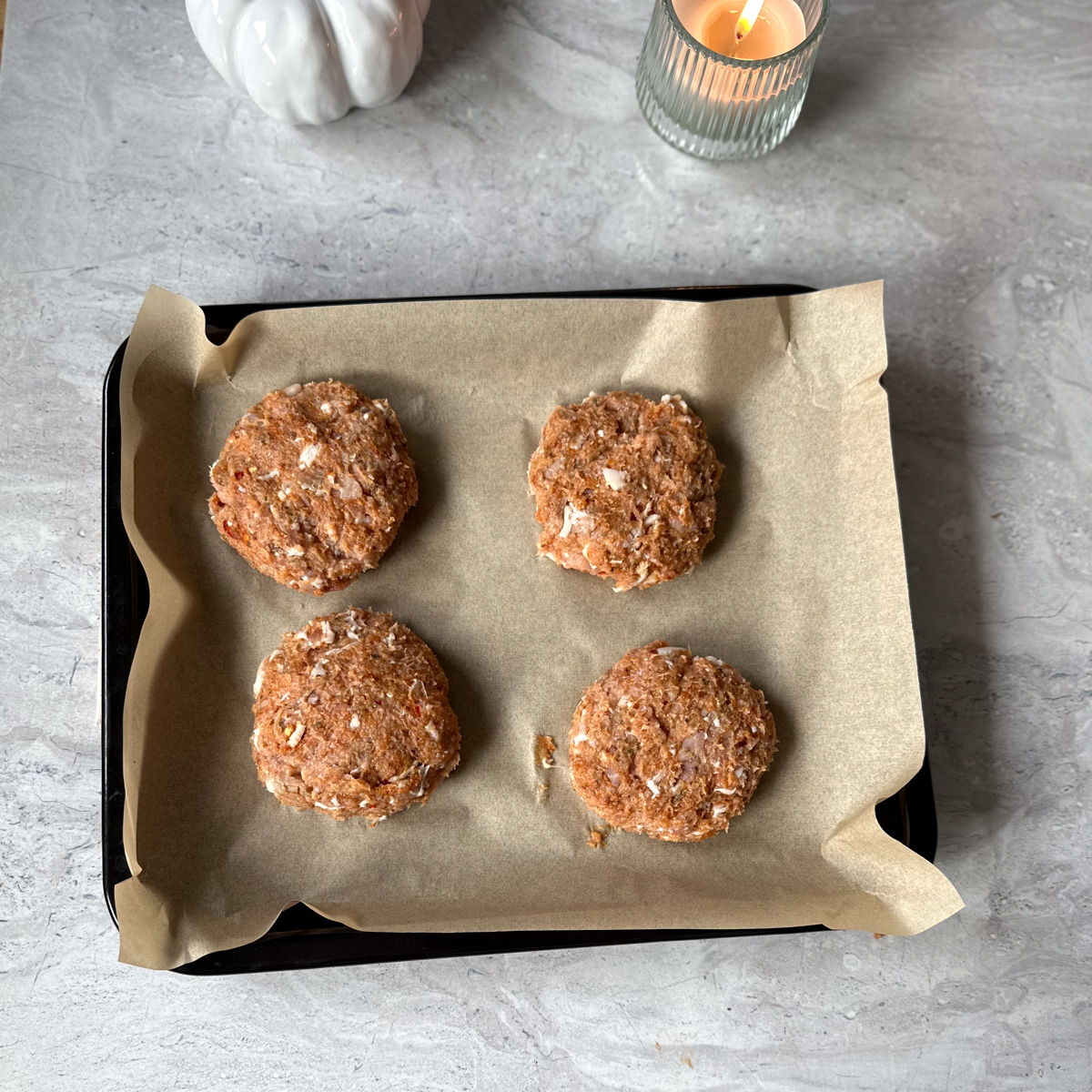 Form little patties & line on a baking sheet. Bake for 12 minutes!