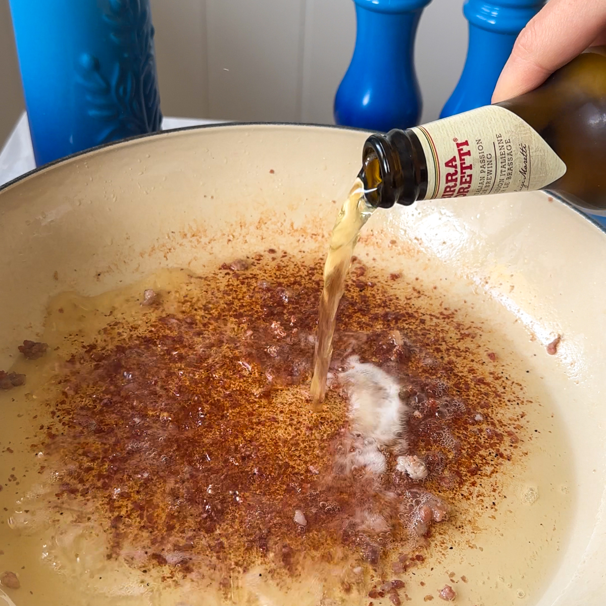 Deglaze the pan with beer!