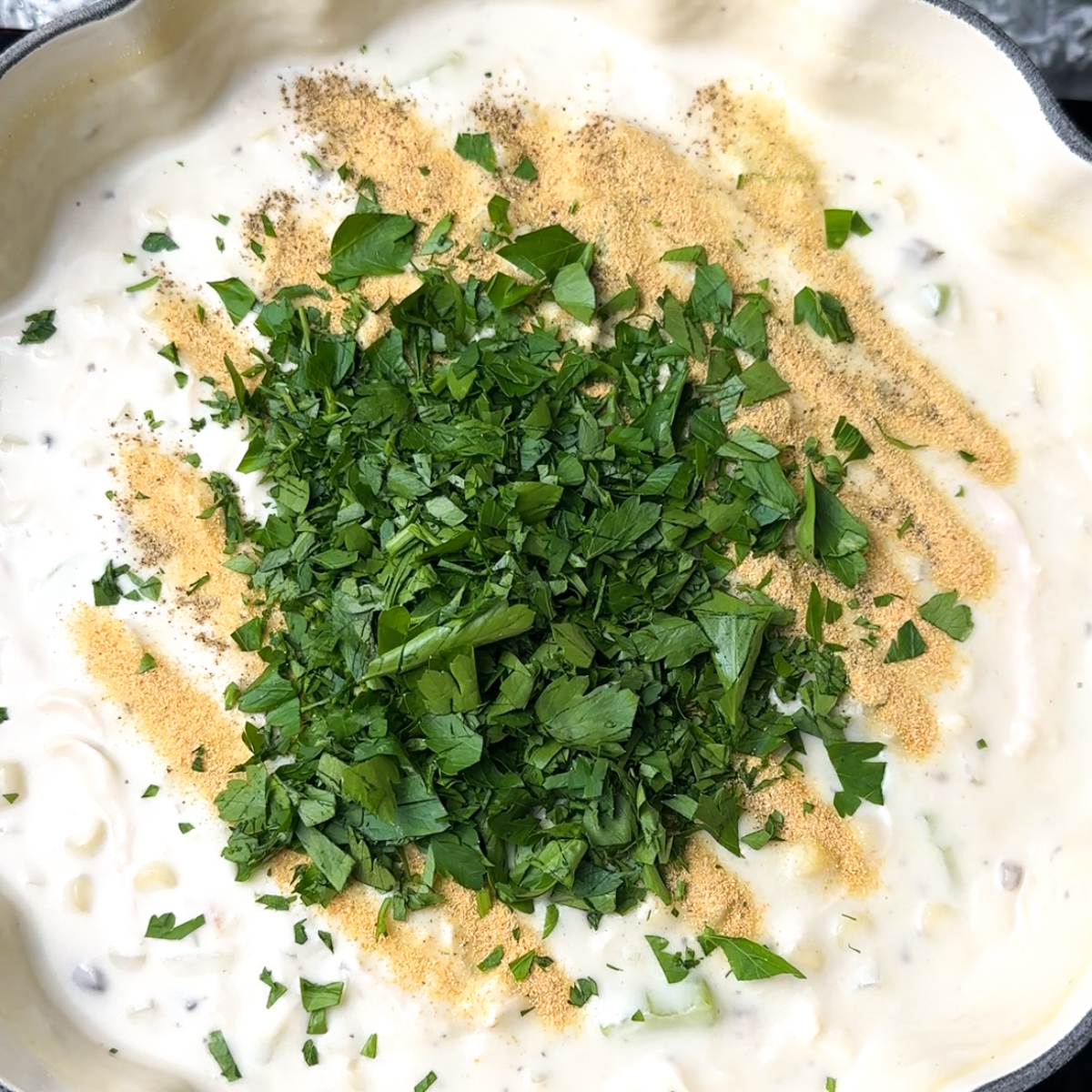 Finally, add in spices & parsley!