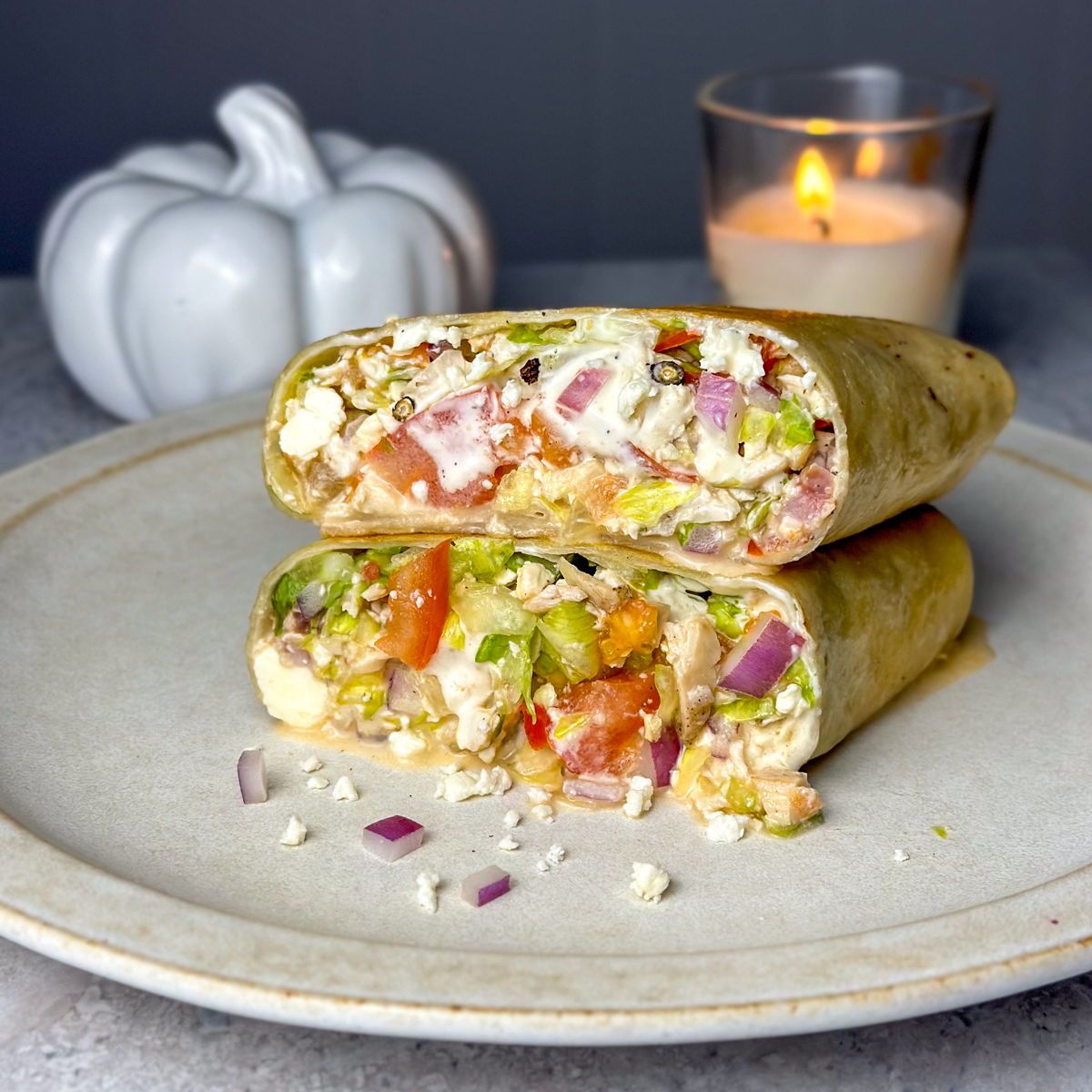 chopped greek chicken wrap