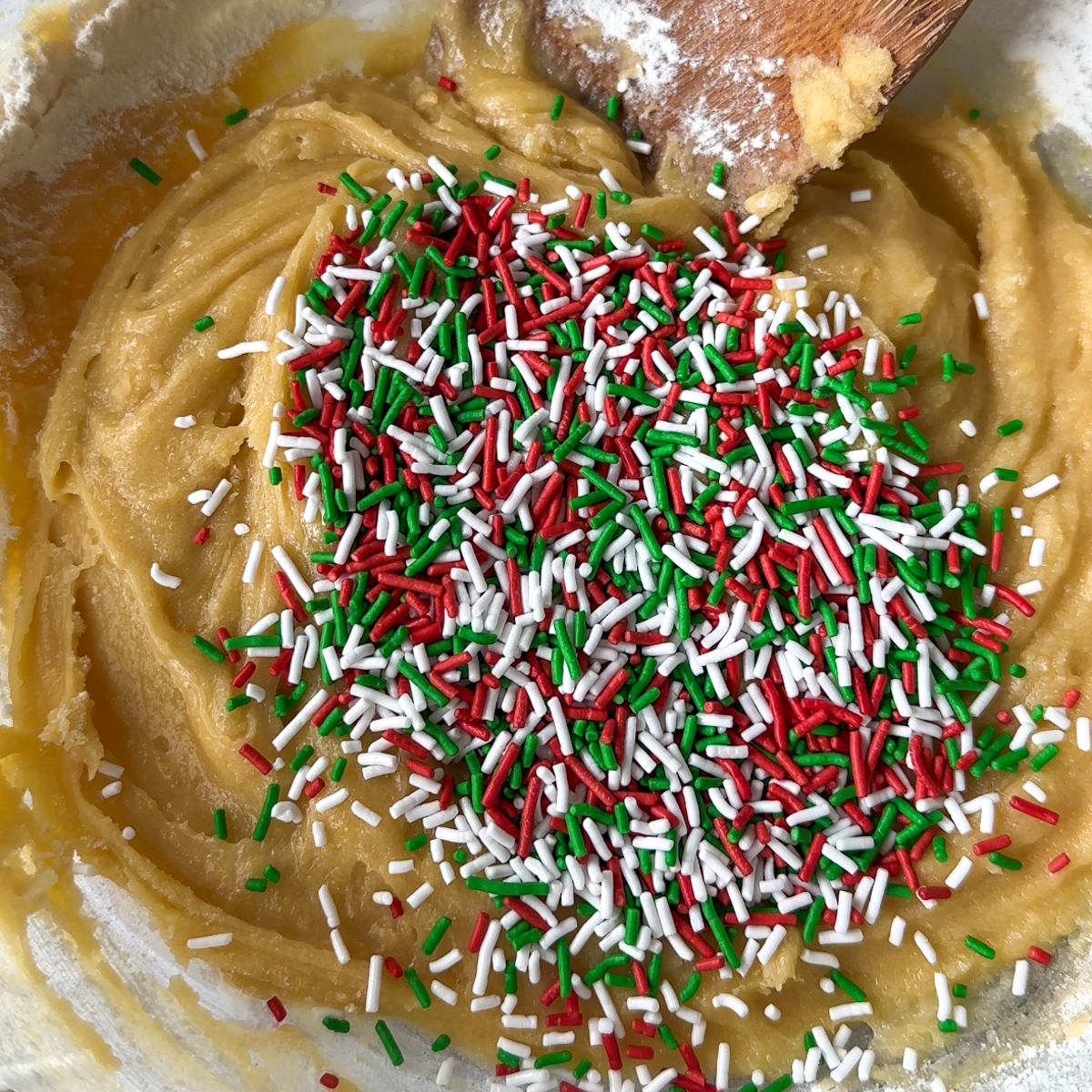 Make the cookie dough & add the Christmas sprinkles!