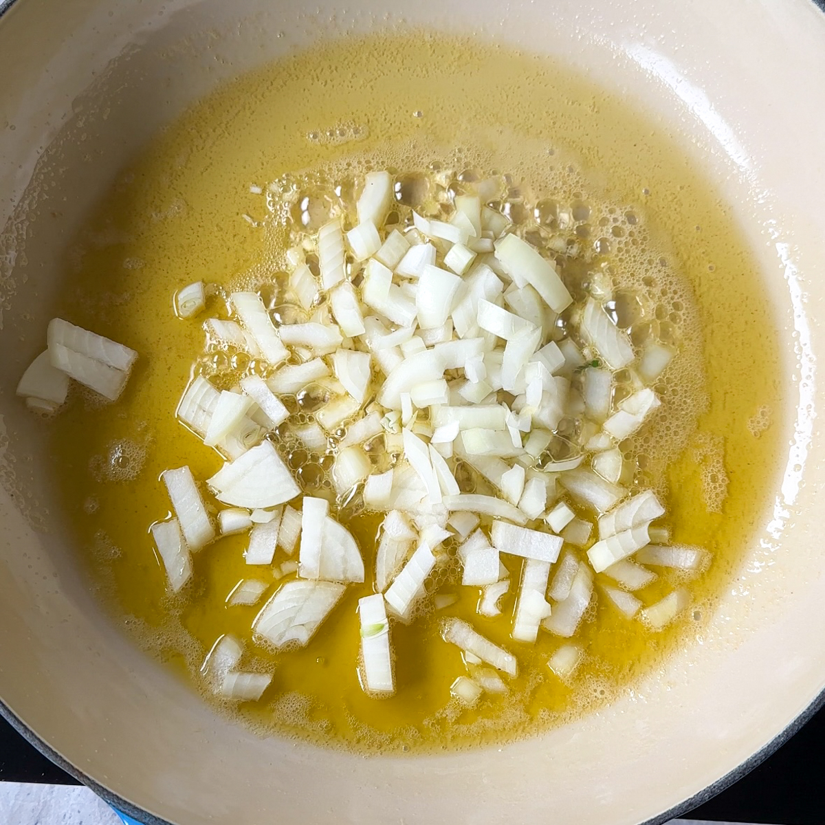 Sauté minced garlic & diced onion untili translucent.