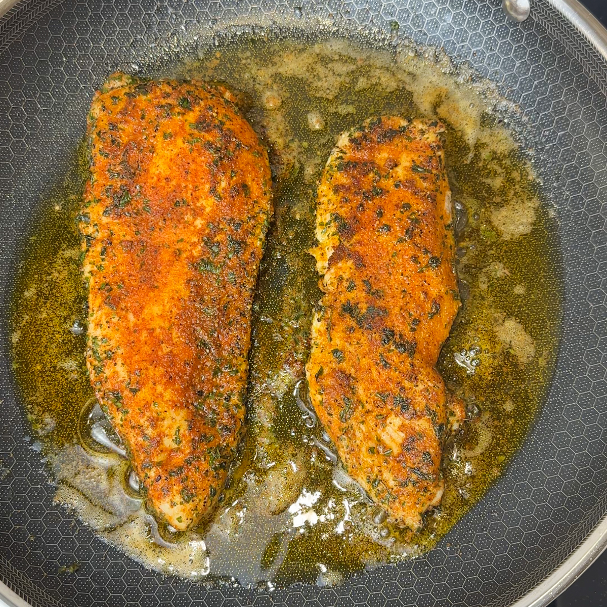 Cook the seasoned chicken cutlets until golden brown!