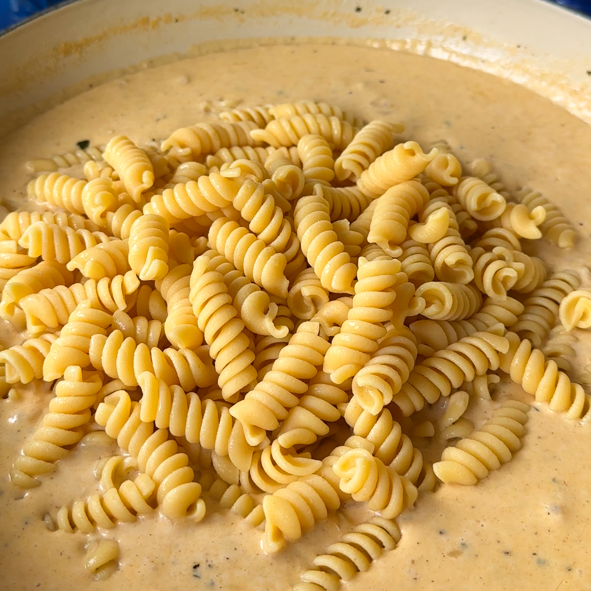 Add in the BRAMI fusilli pasta, make sure it's cooked aldente!