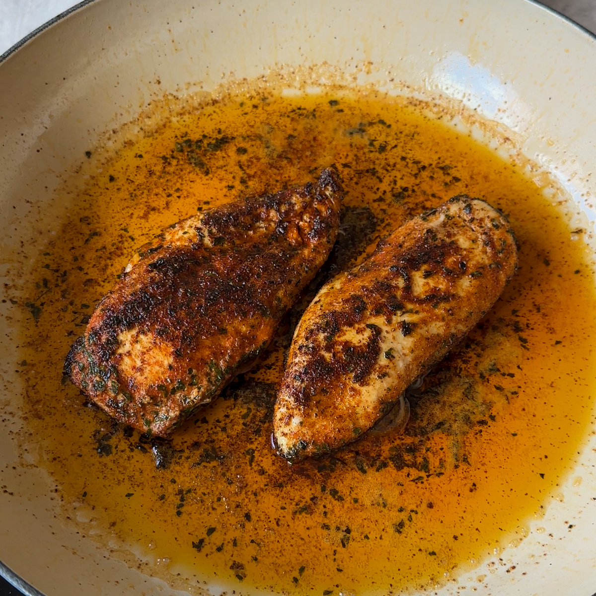 Cook the chicken for about 4 minutes on each side! & set aside!