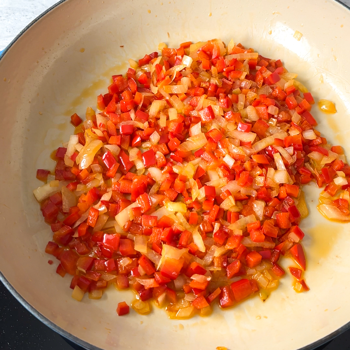 Sauté diced onions & red pepper!