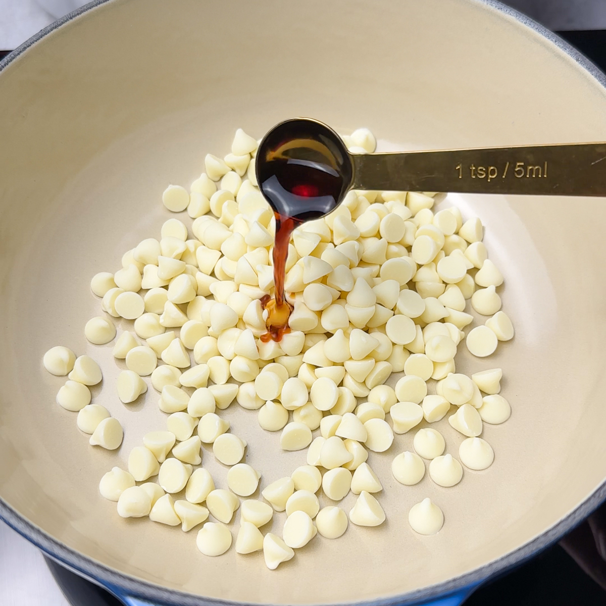 Add white chocolate vanilla extract & milk!!
