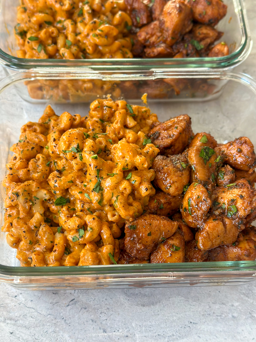 High Protein Honey Garlic Butter Chicken & Mac & Cheese