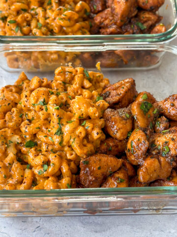 High Protein Honey Garlic Butter Chicken & Mac & Cheese