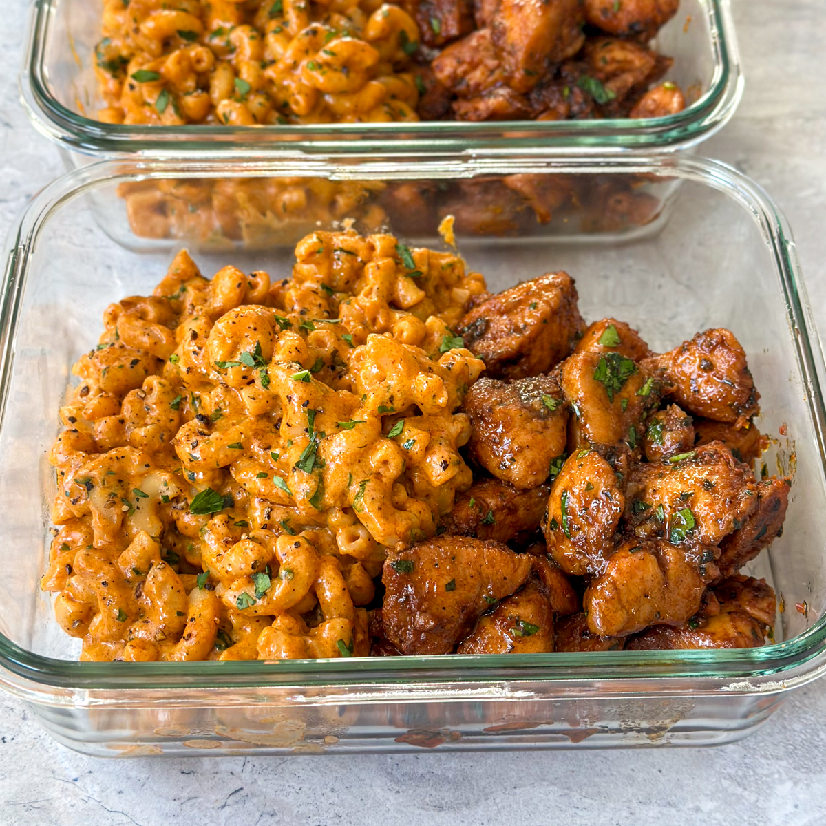 High Protein Honey Garlic Butter Chicken & Mac & Cheese