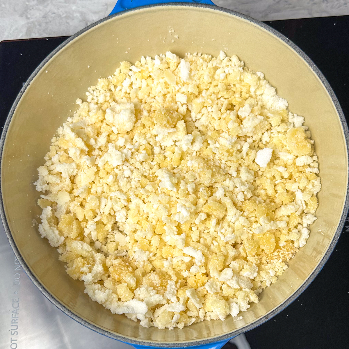 Let the sugar get clumpy & melt over medium heat!