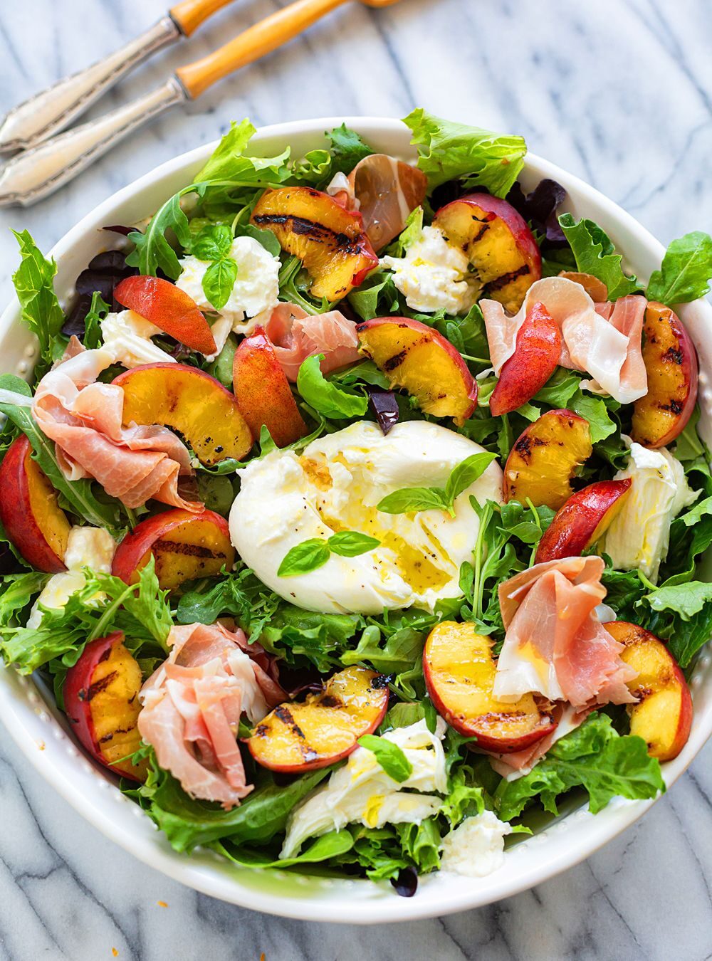 grilled peach and burrata salad