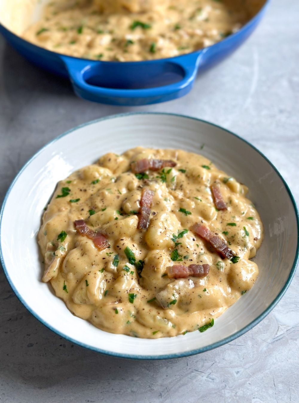 easy creamy brie and bacon gnocchi