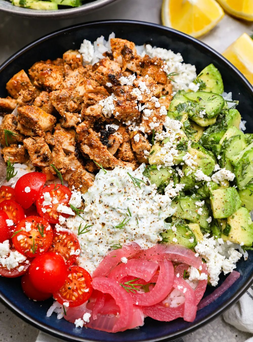 tzatziki chicken bowl with cucumber salad