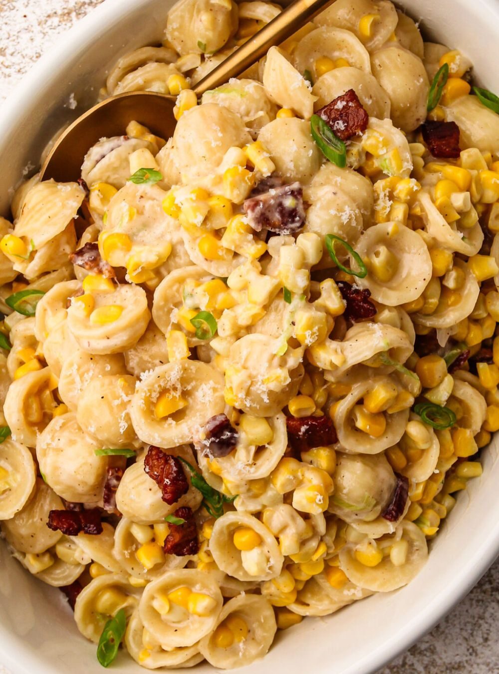 creamy corn pasta with bacon