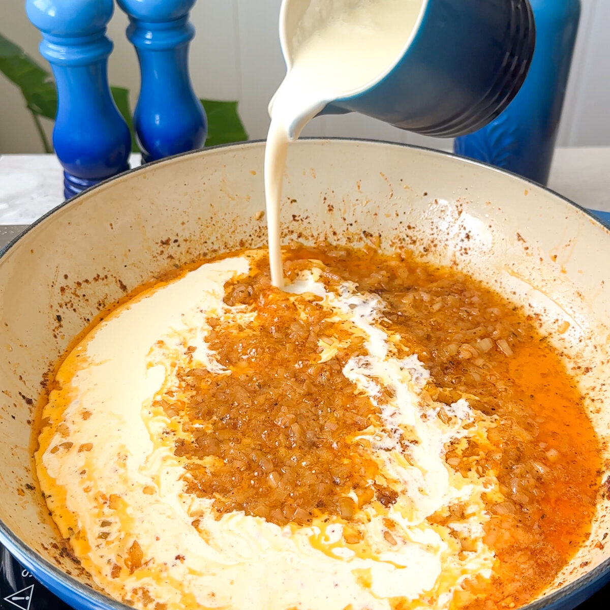 Sauté the onion, pour in the heavy cream & flour slurry!