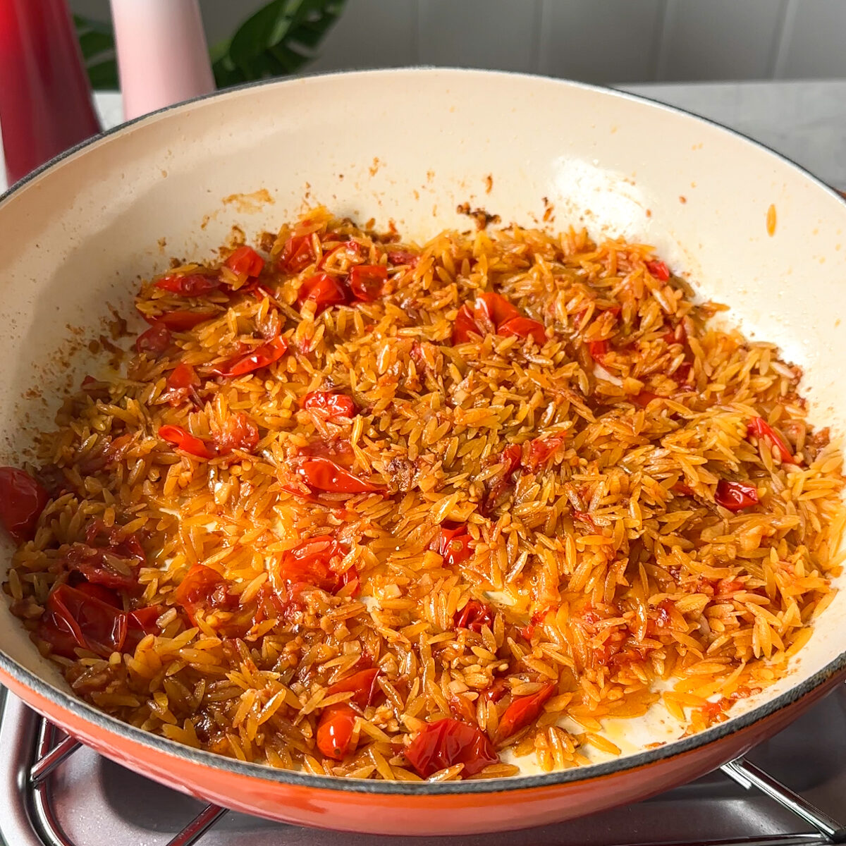 Add in the veggies & the orzo!