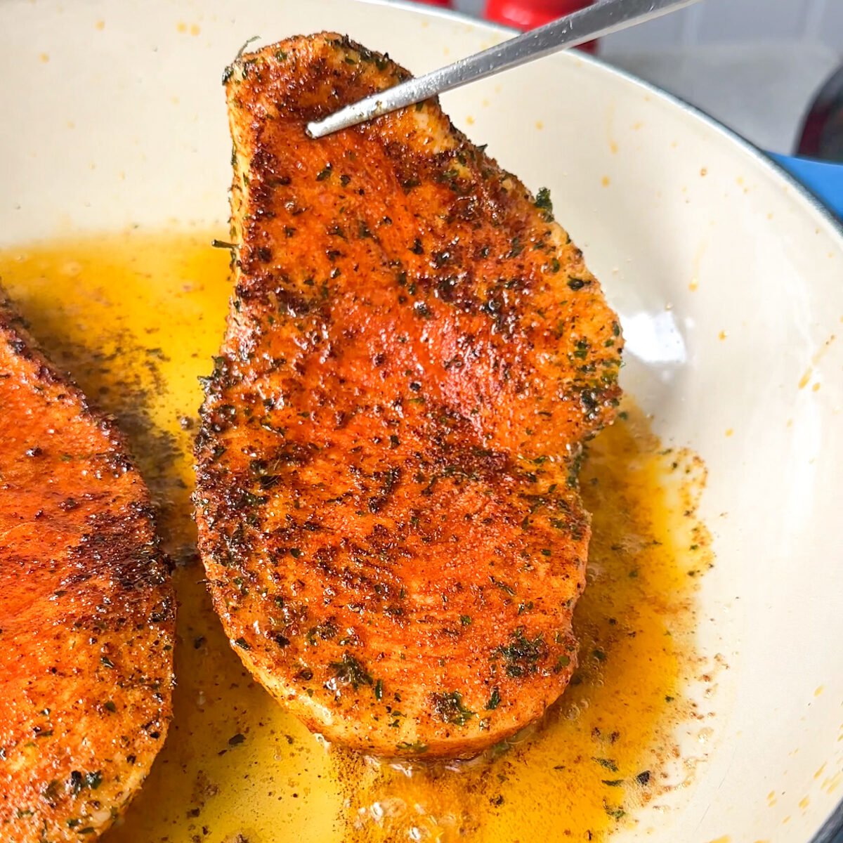 Season & fry the chicken, set aside!