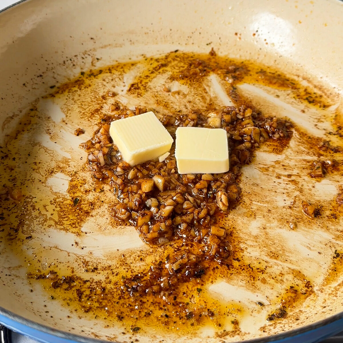Deglaze with beer & sauté the garlic & butter!