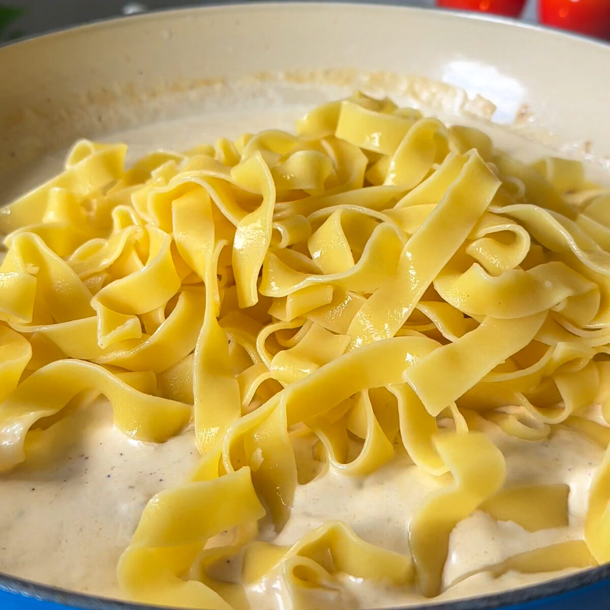 Add in the cream & the pasta!