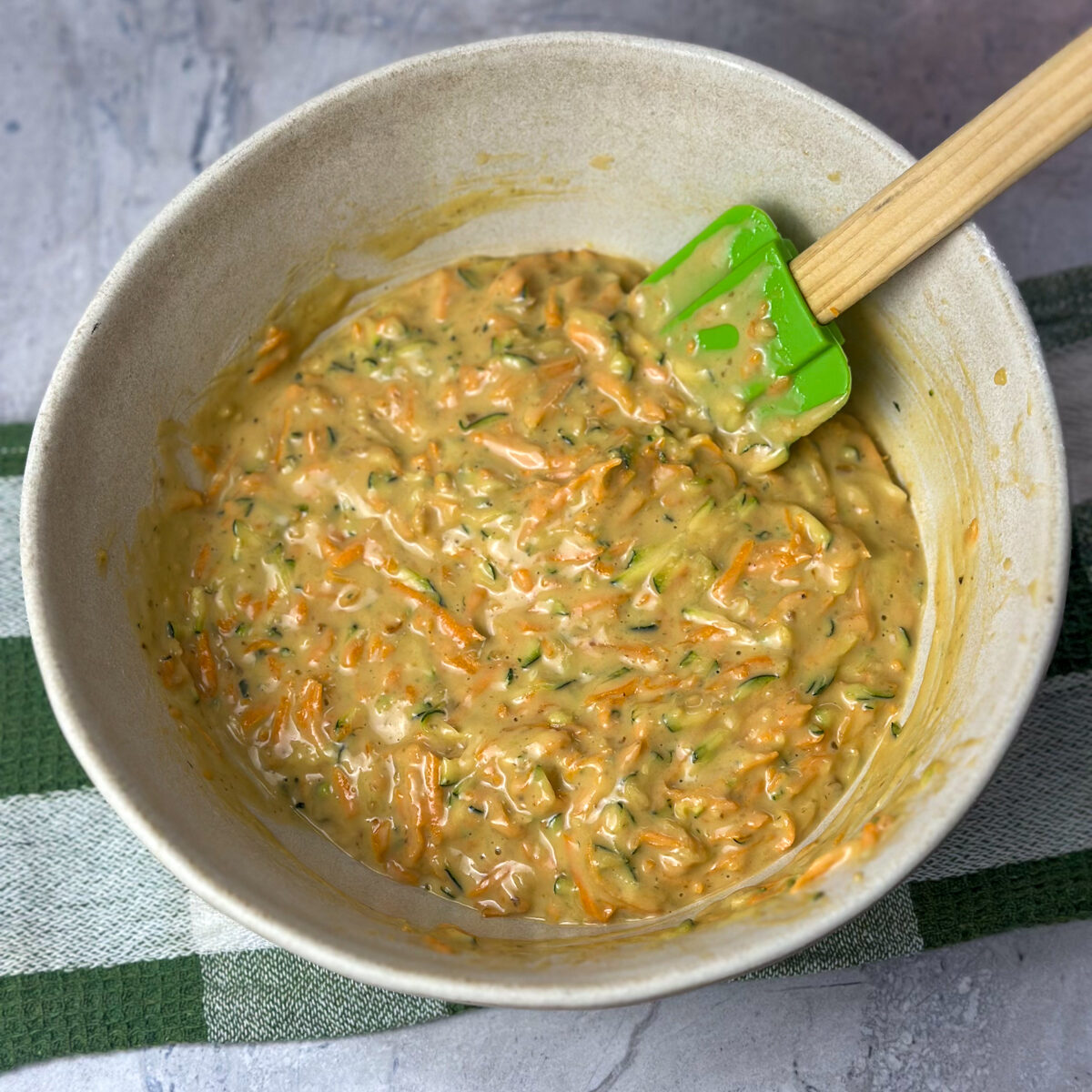 Add dry ingredients to the wet & mix altogether with a spatula!