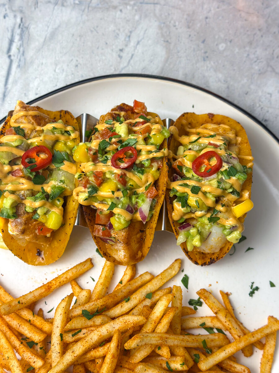 Fish tacos with mango salsa