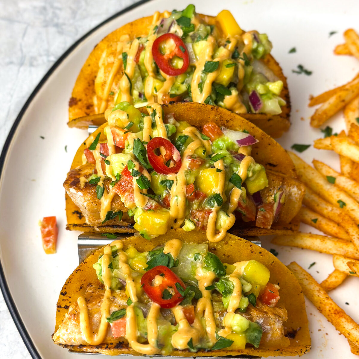 Fish tacos with mango salsa