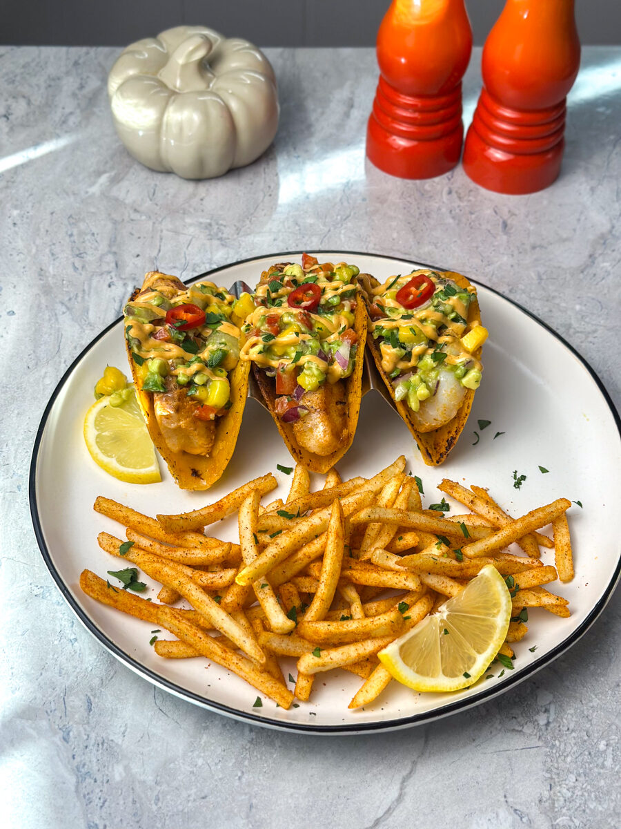 Fish tacos with mango salsa