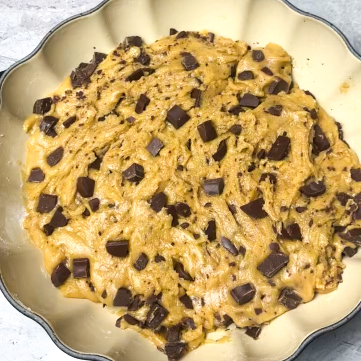 Once a dough has formed, add in the chocolate chips!