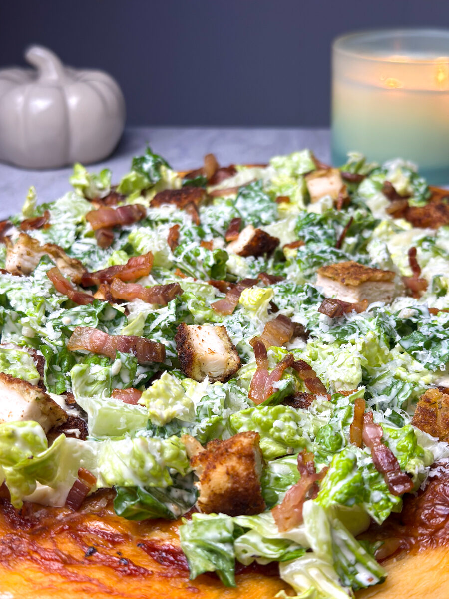 Chicken caesar salad pizza