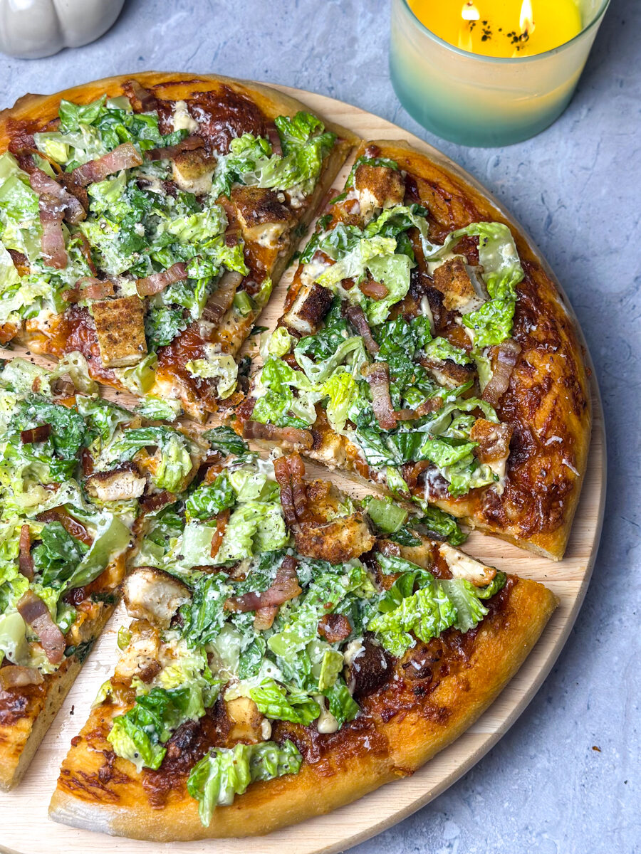 Chicken caesar salad pizza