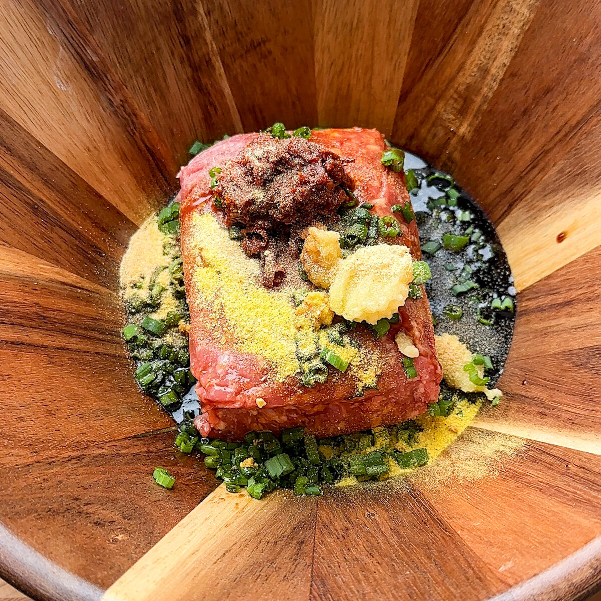 Add all ingredients to a big bowl & mix.