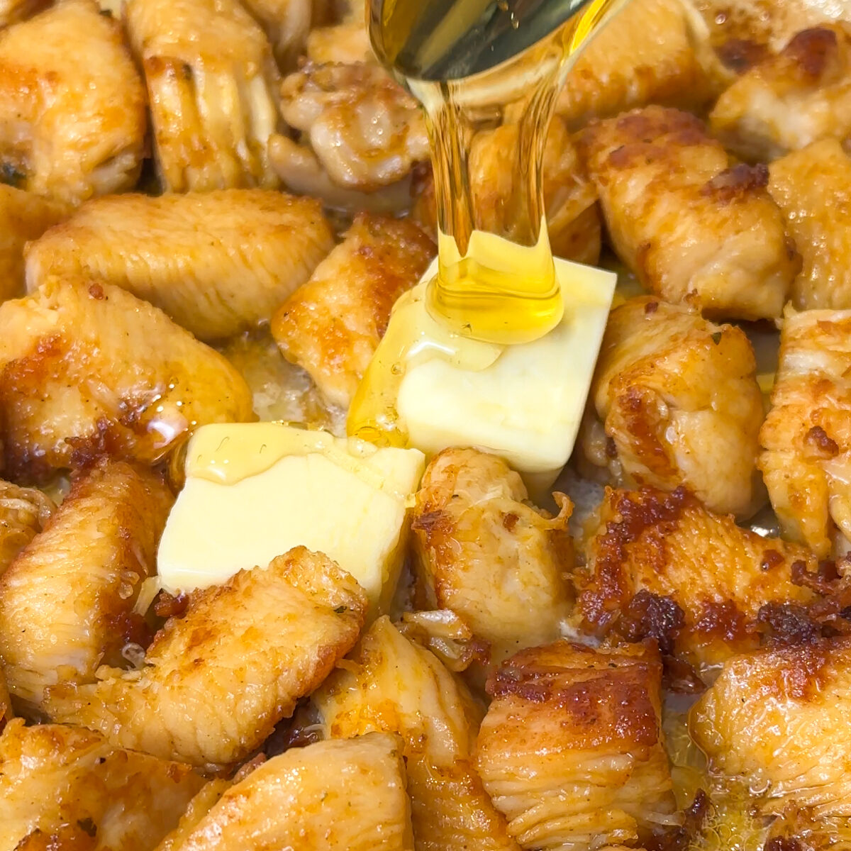 Cook the chicken, add in the butter, honey & soy sauce!