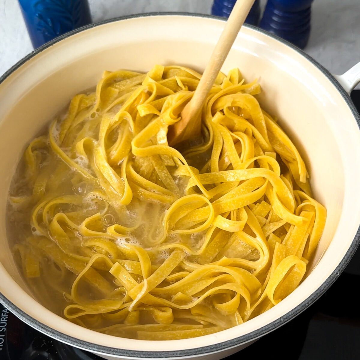 Cook the fettuccine egg pasta al dente!