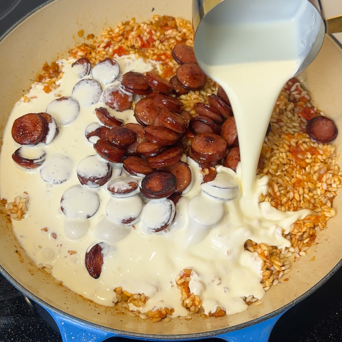 Sauté the veggies, add in the risotto, heavy cream & broth!