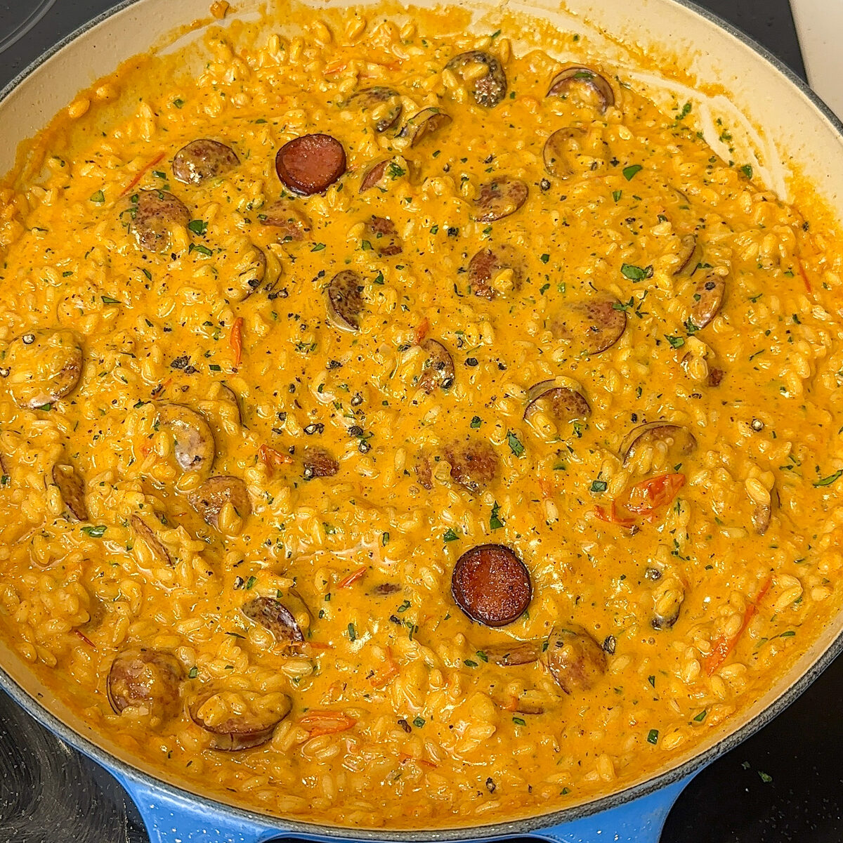 Add in the parmesan & parsley off heat, serve & enjoy!