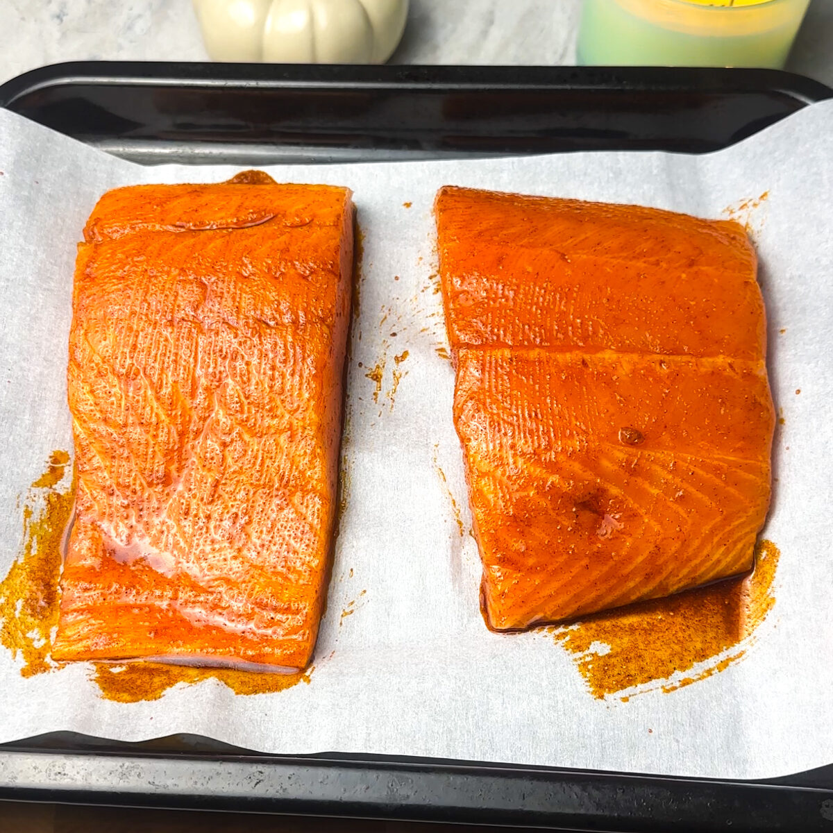 Add the spice mixture to the salmon & bake!