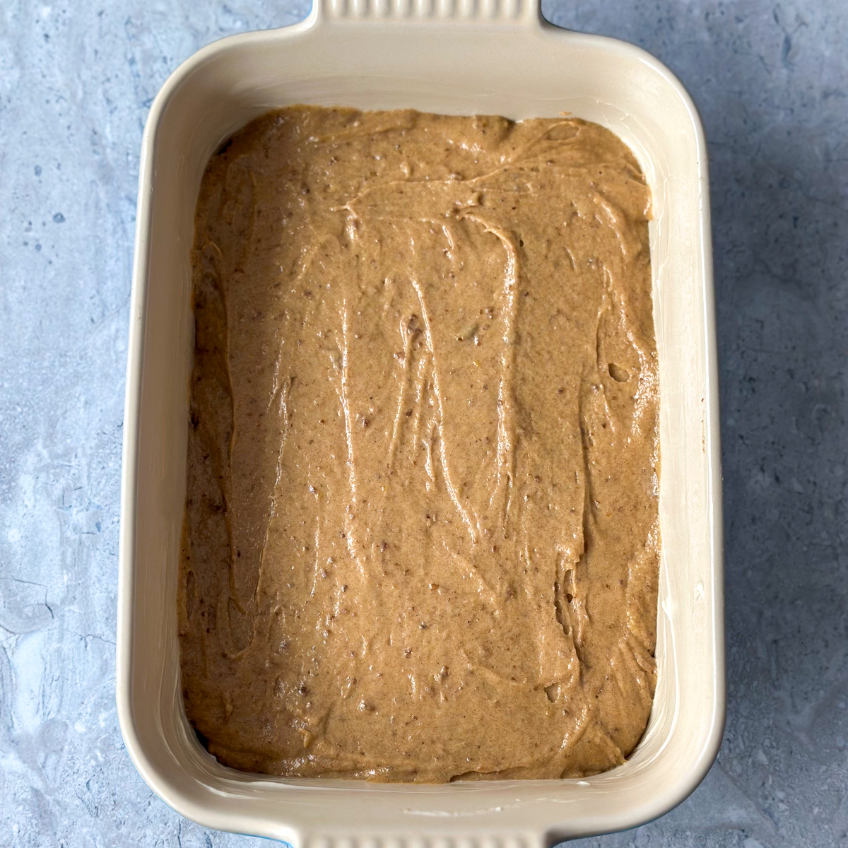 Pour the cake batter into a baking dish & bake!