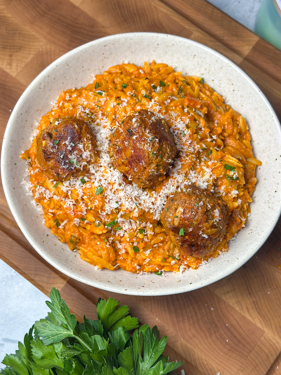 Garlic Meatball Orzo