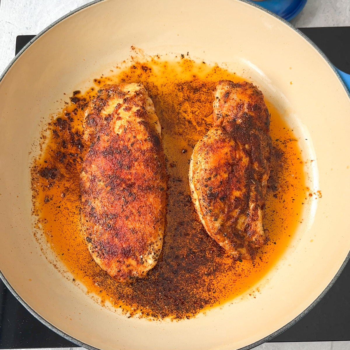 Season & fry the chicken breasts!