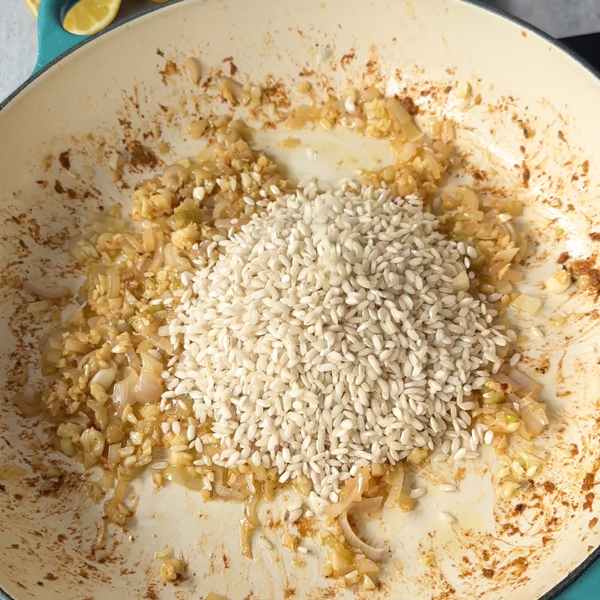 Start making the risotto with the chicken!