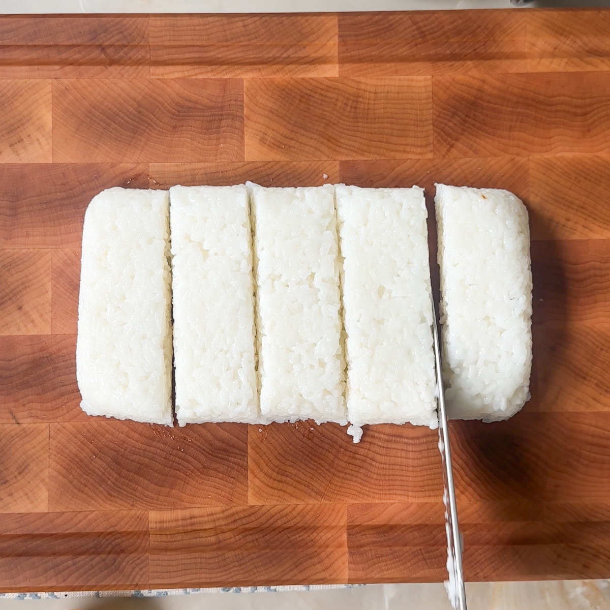 Prep the sushi rice, chill overnight & cut into rectangles or squares!