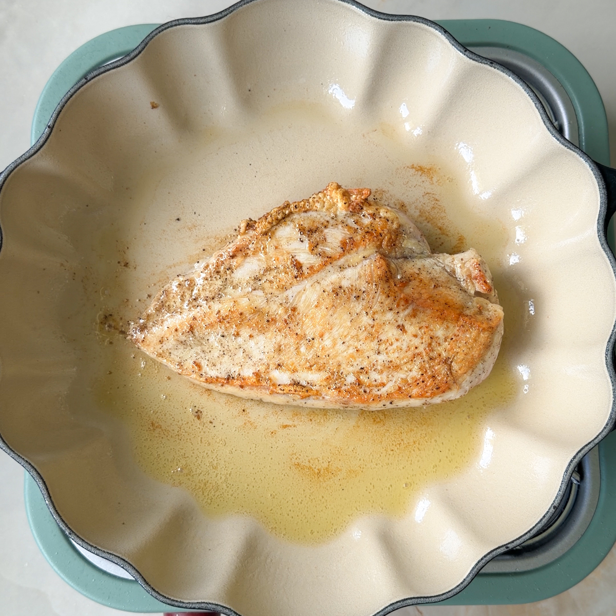 Sear chicken until fully cooked through!