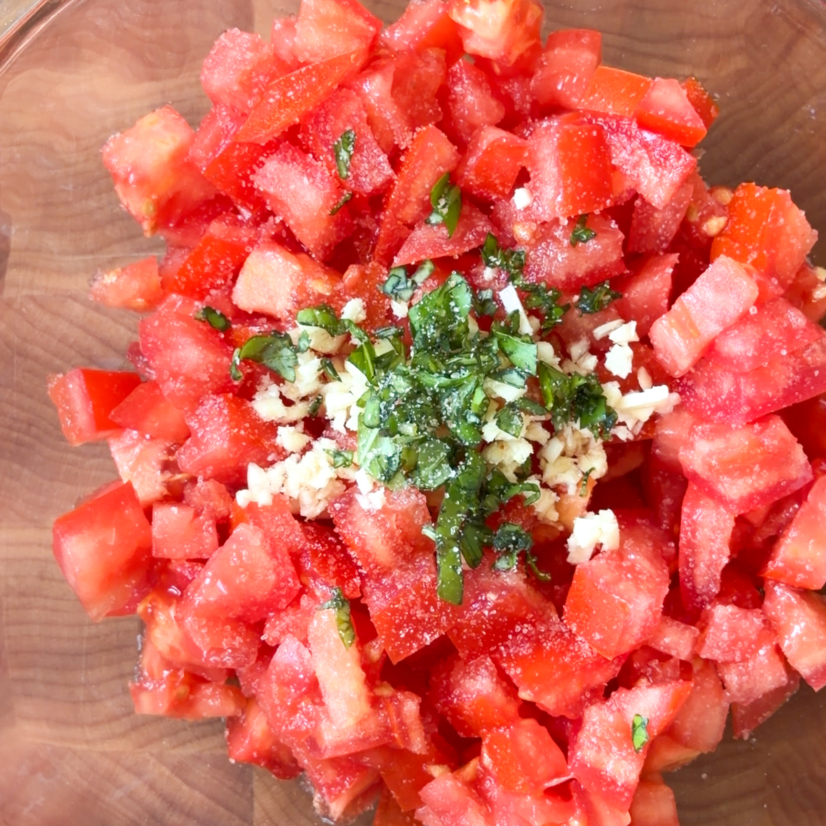 Make the fresh bruschetta mixture!