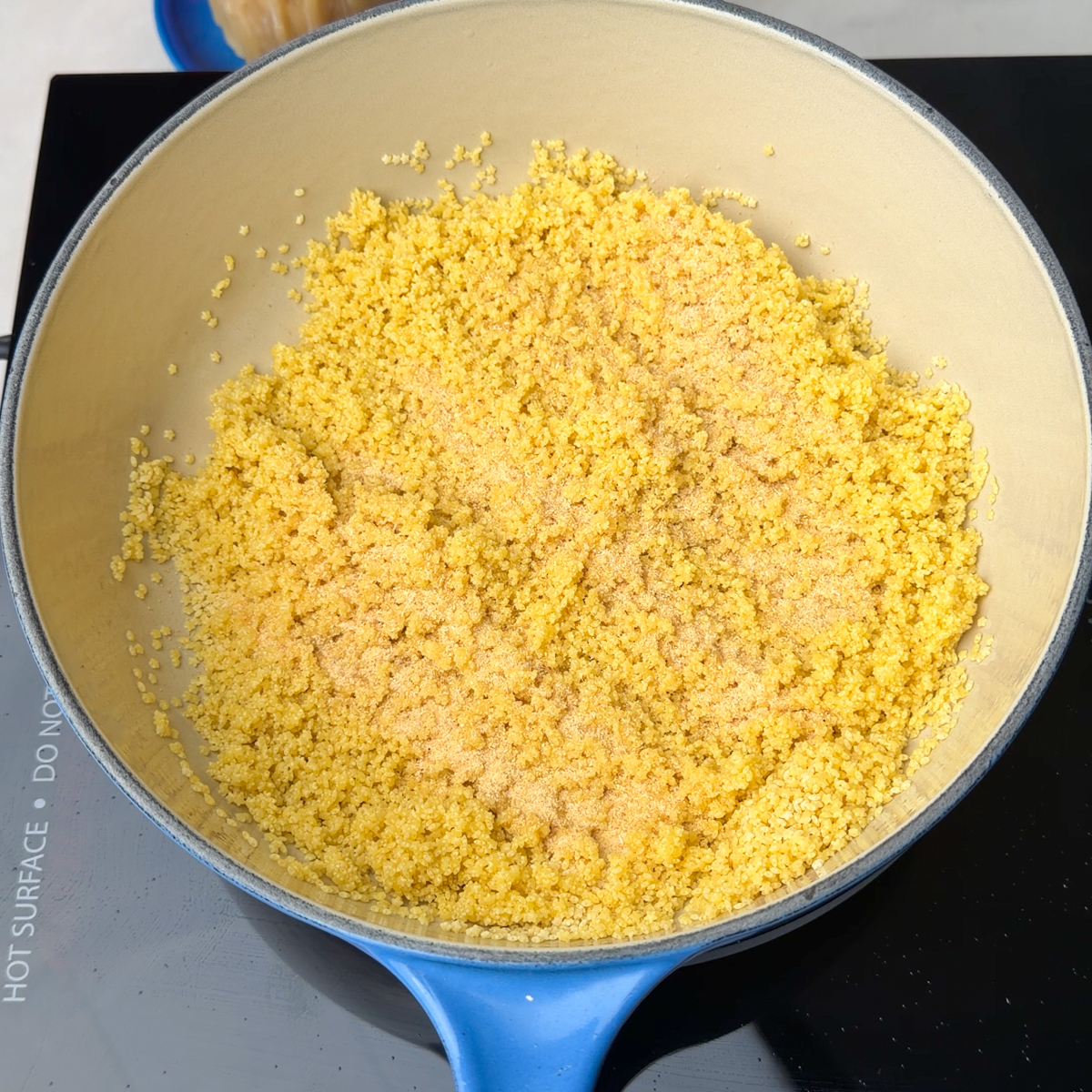 Add in the pastina with olive oil & garlic powder, toast for extra flavor!