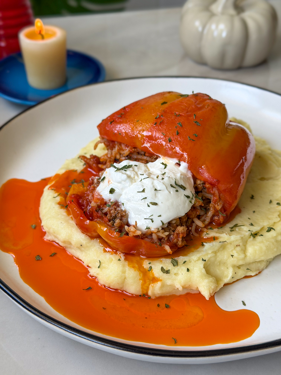 peppers stuffed with ground beef and rice