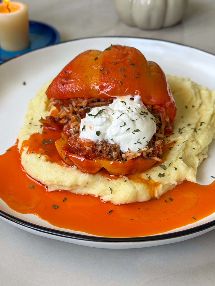 peppers stuffed with ground beef and rice