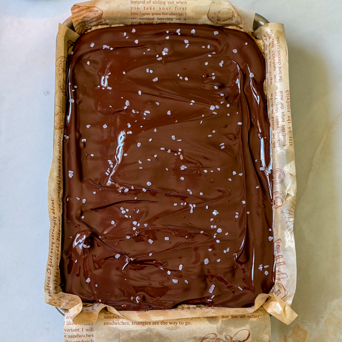 Top with melted chocolate & flaky sea