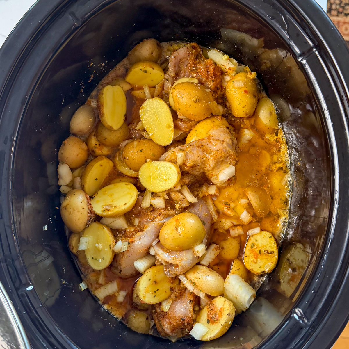 Add everything to the slow cooker & slow cook for 2-4 hours!