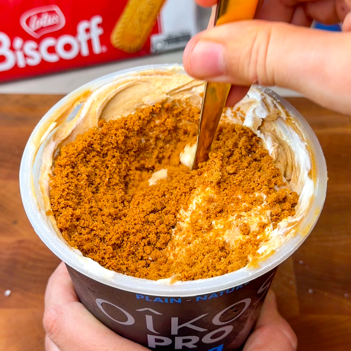 Add everything to the yogurt cup & mix!